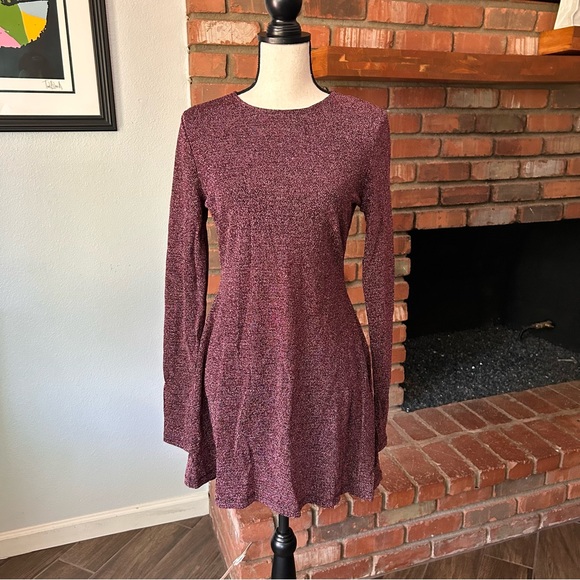 Reformation Riley Long Sleeve Mini Dress in Purple Metallic Sz L - Picture 3 of 9